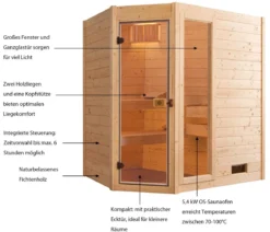 Weka Ecksauna Valida mit Glastür und Fenster inkl. Ofen, ca. B189/H203,5/T139 cm