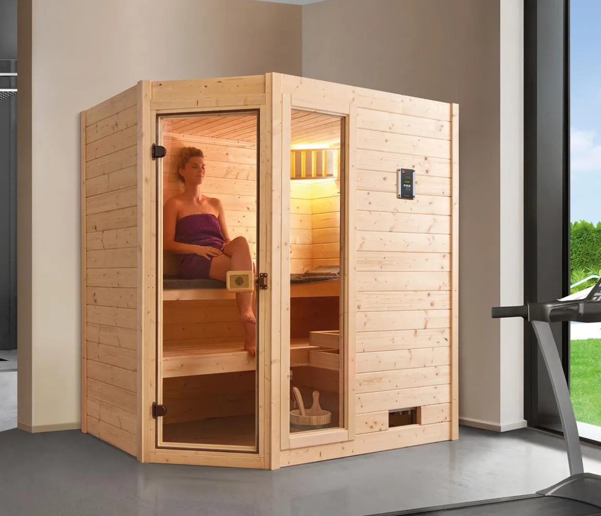 Weka Ecksauna Valida mit Glastür und Fenster inkl. Ofen, ca. B189/H203,5/T139 cm