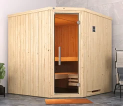 Weka Ecksauna Varberg mit Glastür inkl. Ofen, ca. B194/H199/T194 cm