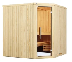 Weka Ecksauna Varberg mit Glastür inkl. Ofen, ca. B194/H199/T194 cm