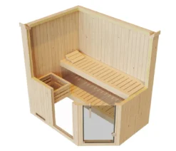 Weka Ecksauna Varberg mit Glastür und Fenster