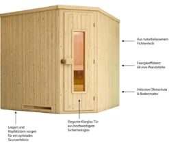 Weka Ecksauna Varberg mit Holztür, ca. B194/H199/T194 cm