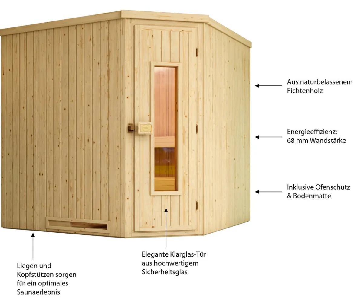 Weka Ecksauna Varberg mit Holztür, ca. B194/H199/T194 cm