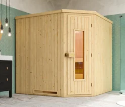 Weka Ecksauna Varberg mit Holztür, ca. B194/H199/T194 cm