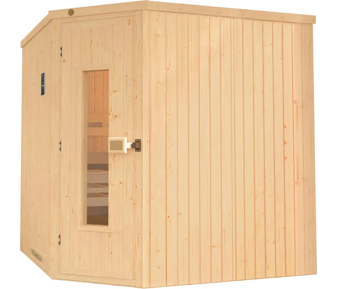 Weka Ecksauna Varberg mit Holztür, ca. B194/H199/T194 cm