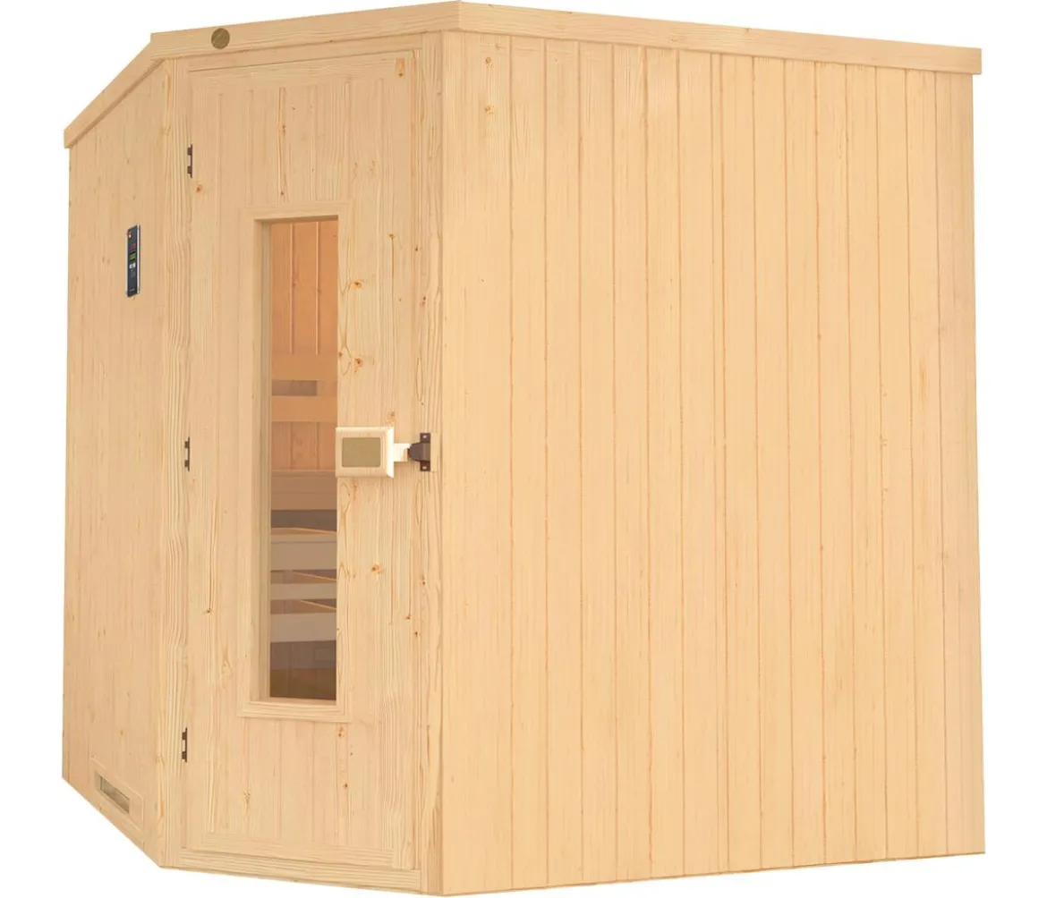 Weka Ecksauna Varberg mit Holztür inkl. Ofen, ca. B194/H199/T194 cm
