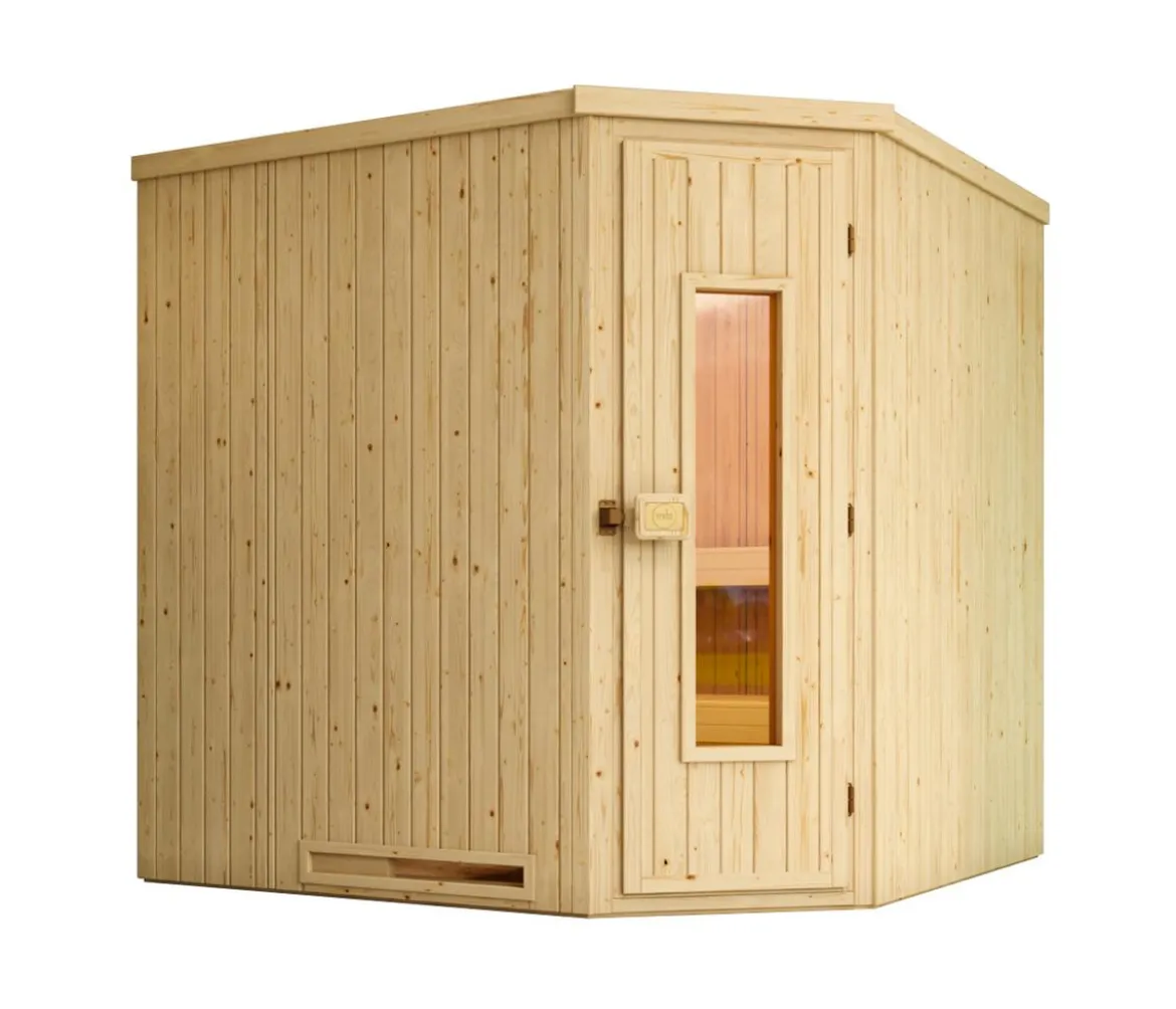 Weka Ecksauna Varberg mit Holztür inkl. Ofen, ca. B194/H199/T194 cm