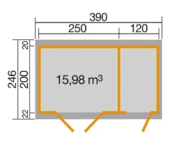 Weka Gartenhaus 254, ca. B390/H222/T246 cm