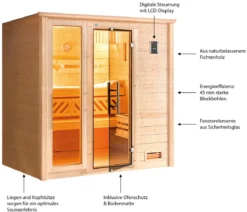 Weka Sauna Bergen mit Glastür und Fenster