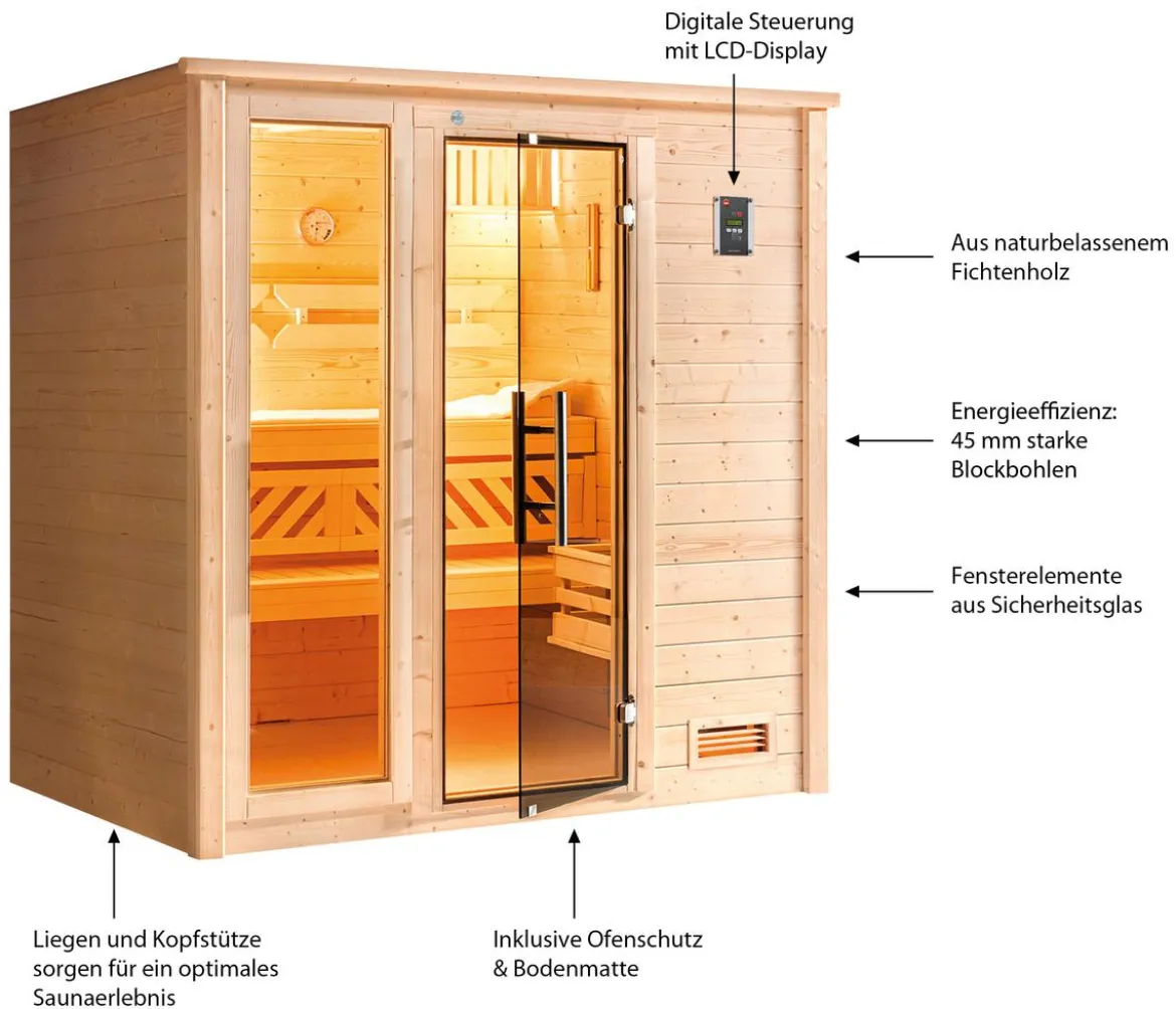 Weka Sauna Bergen mit Glastür und Fenster