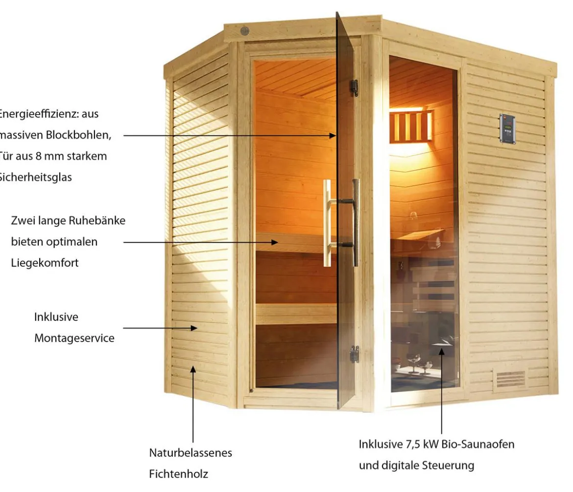 Weka Sauna Cubilis Gr. 2 Spar-Set inkl. Ofen, ca. B198/H205/T198 cm
