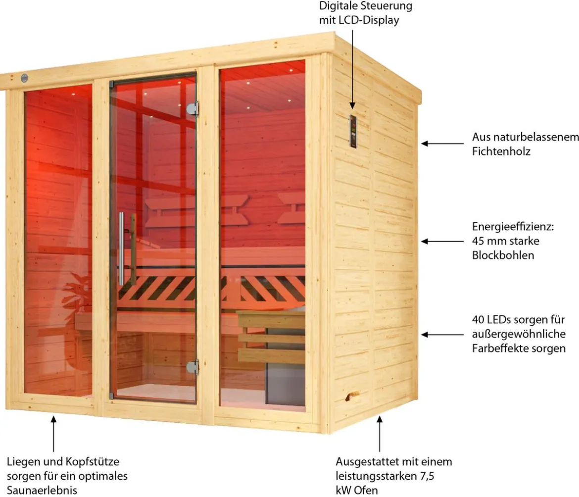 Weka Sauna Kemi Panorama mit Glastür, inkl. Ofen