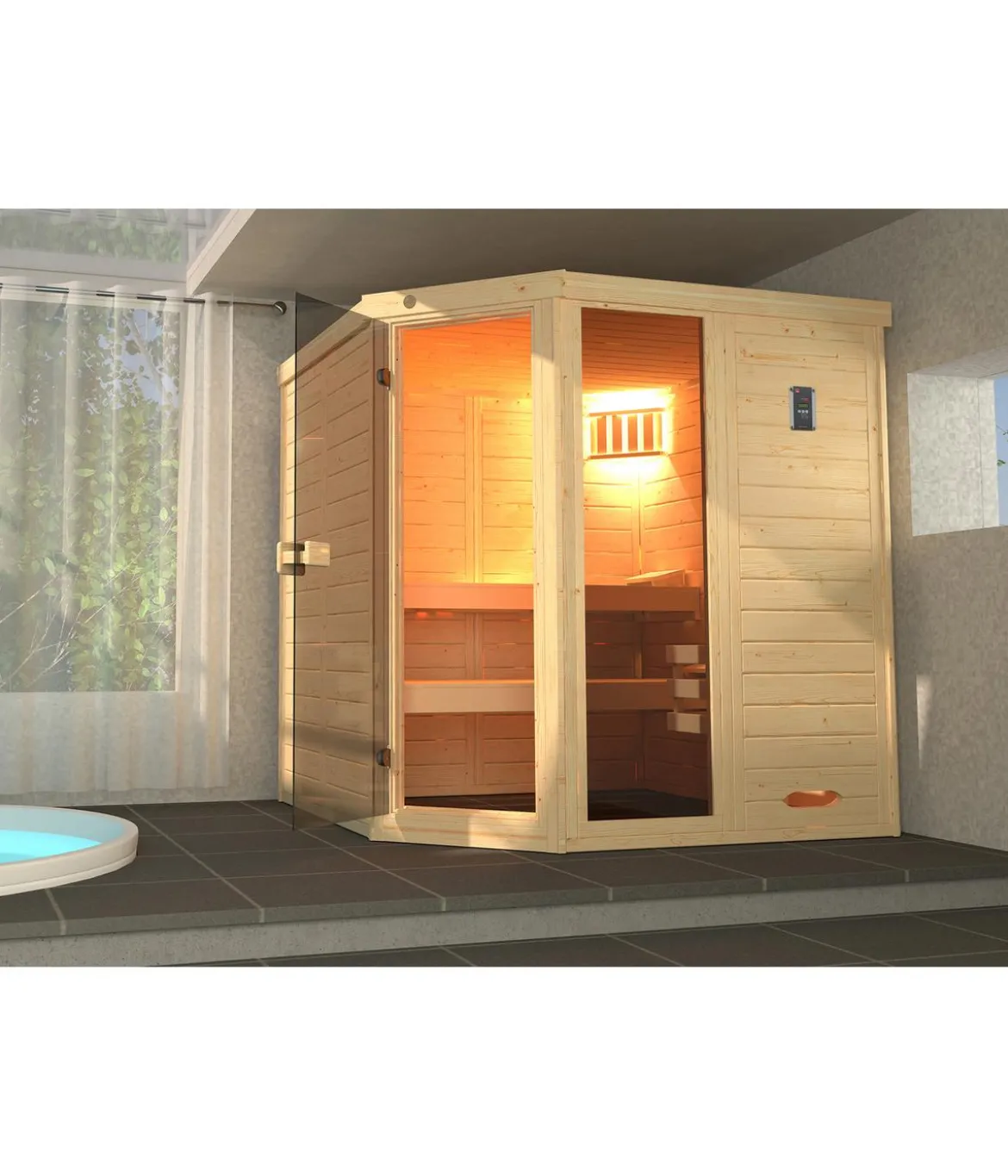Weka Sauna Laukkala mit Glastür und Fenster