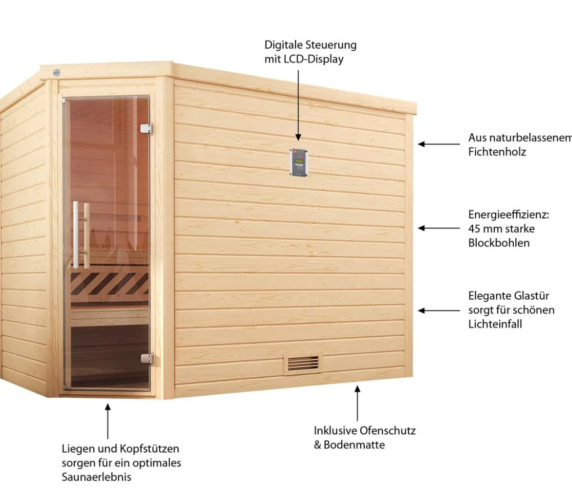 Weka Sauna Turku mit Glastür, ca. B248/H205/T198 cm