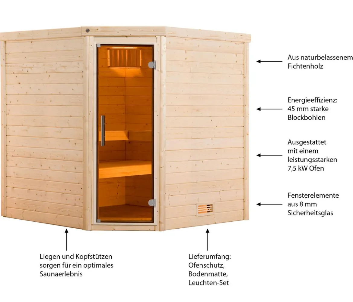 Weka Sauna Turku mit Glastür inkl. Ofen, ca. B195/H205/T178 cm