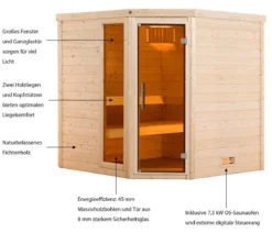 Weka Sauna Turku mit Glastür und Fenster inkl. Ofen, ca. B195/H205/T178 cm