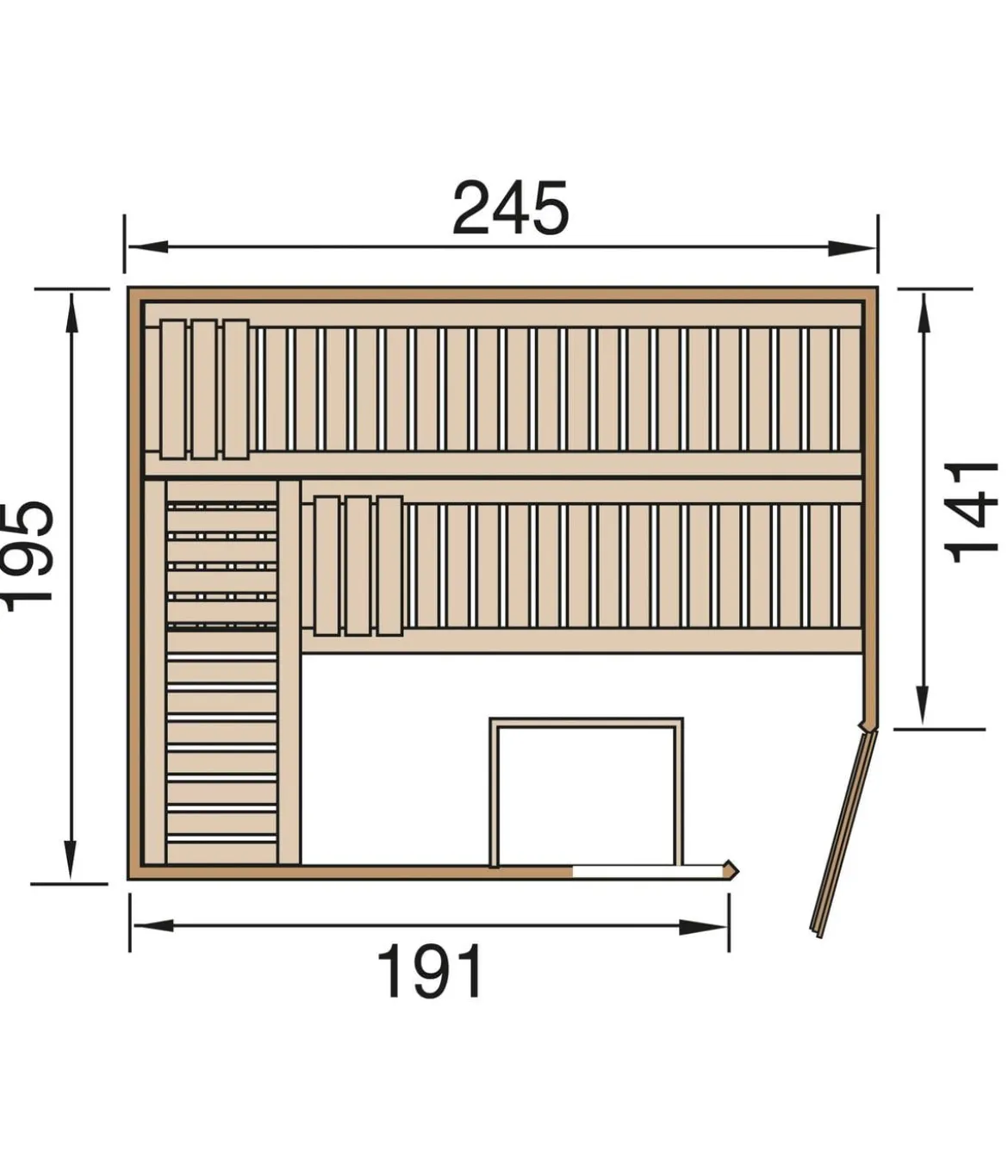 Weka Sauna Turku mit Glastür und Fenster, ca. B248/H205/T198 cm