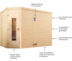 Weka Sauna Turku mit Holztür, ca. B248/H205/T198 cm