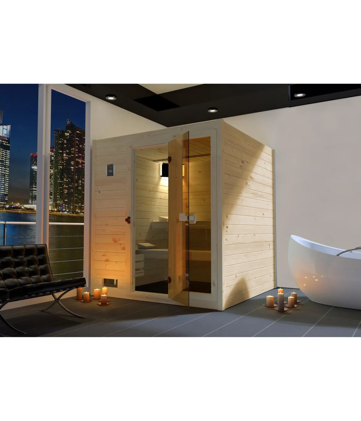 Weka Sauna Valida Plus mit Glastür und Fenster inkl. Ofen, ca. B189/H204/T172 cm