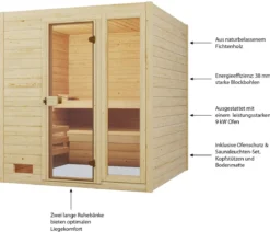 Weka Sauna Valida Plus mit Glastür und Fenster inkl. Ofen, ca. B189/H204/T172 cm