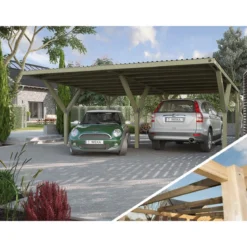 Weka Y-Doppelcarport 612 ohne Dacheindeckung, ca. B592/H250/T606 cm