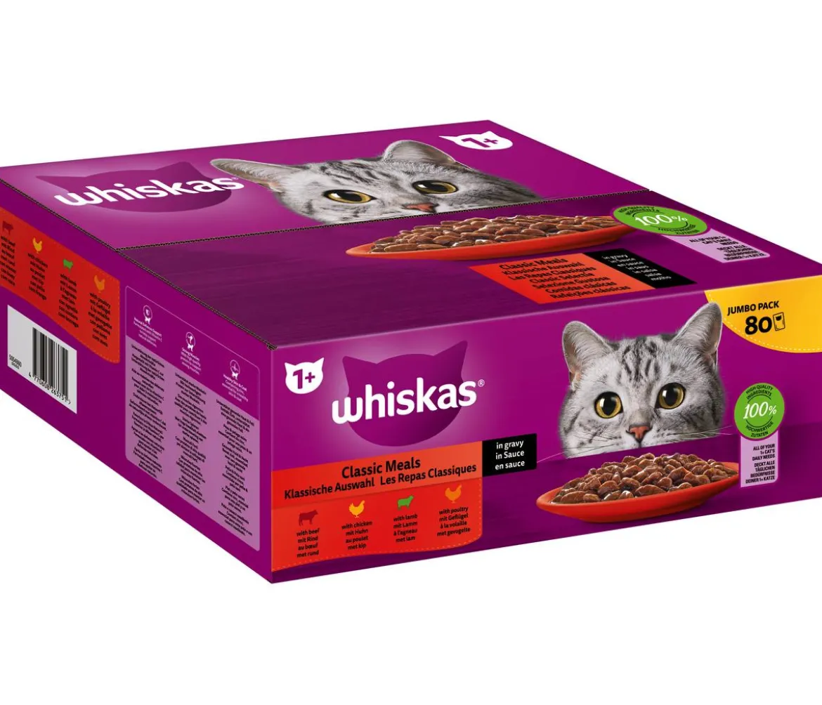 Whiskas® Nassfutter für Katzen Multipack Jumbo Klassische Auswahl in Sauce, Adult, 80 x 85 g