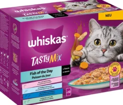 Whiskas® Nassfutter für Katzen Multipack Tasty Mix Fish of the day in Sauce, Adult, 12 x 85 g