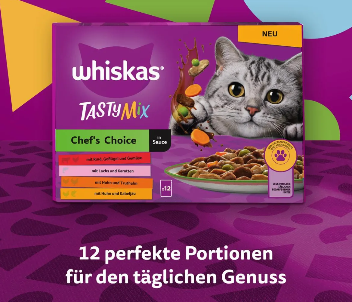Whiskas® Nassfutter für Katzen Multipack Tasty Mix Chef's Choice in Sauce, Adult, 12 x 85 g