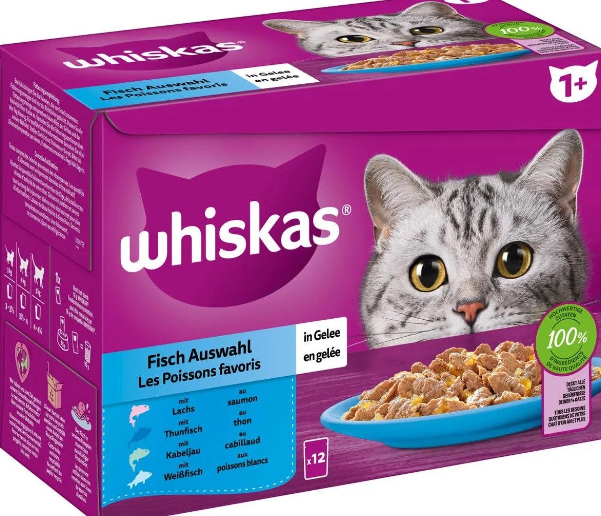 Whiskas® Nassfutter für Katzen Multipack 1+ Fisch in Gelee, Adult, 12 x 85 g