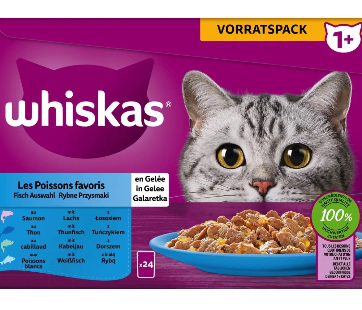 Whiskas® Nassfutter für Katzen Multipack 1+ Fisch in Gelee, Adult, 24 x 85 g