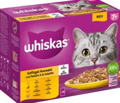 Whiskas® Nassfutter für Katzen Multipack 7+ Geflügel Auswahl in Gelee, Senior, 12 x 85 g