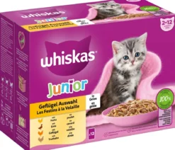 Whiskas® Nassfutter für Katzen Multipack Geflügel Auswahl in Gelee, Junior, 12 x 85 g