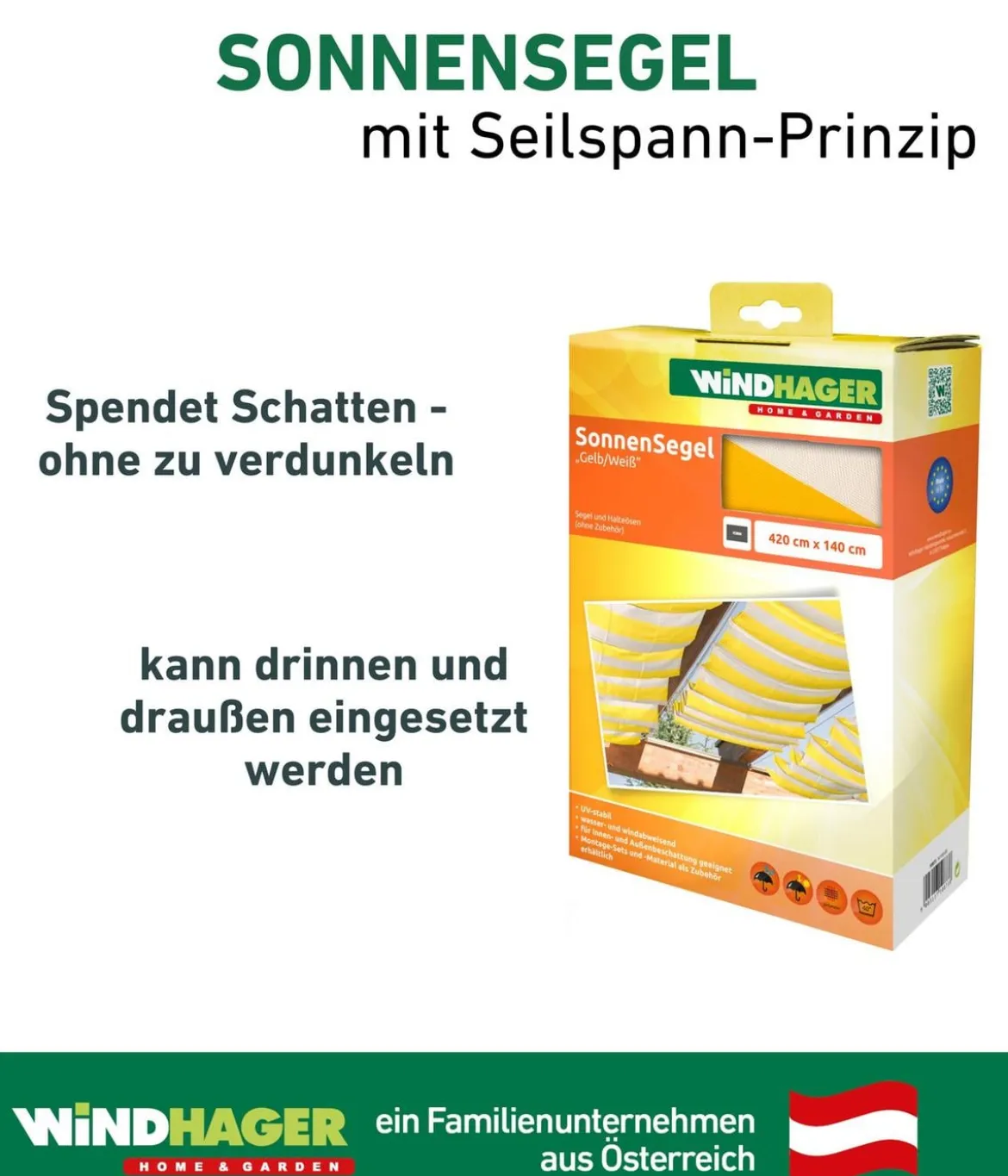 Windhager Sonnensegel, rechteckig, ca. B420/T140 cm