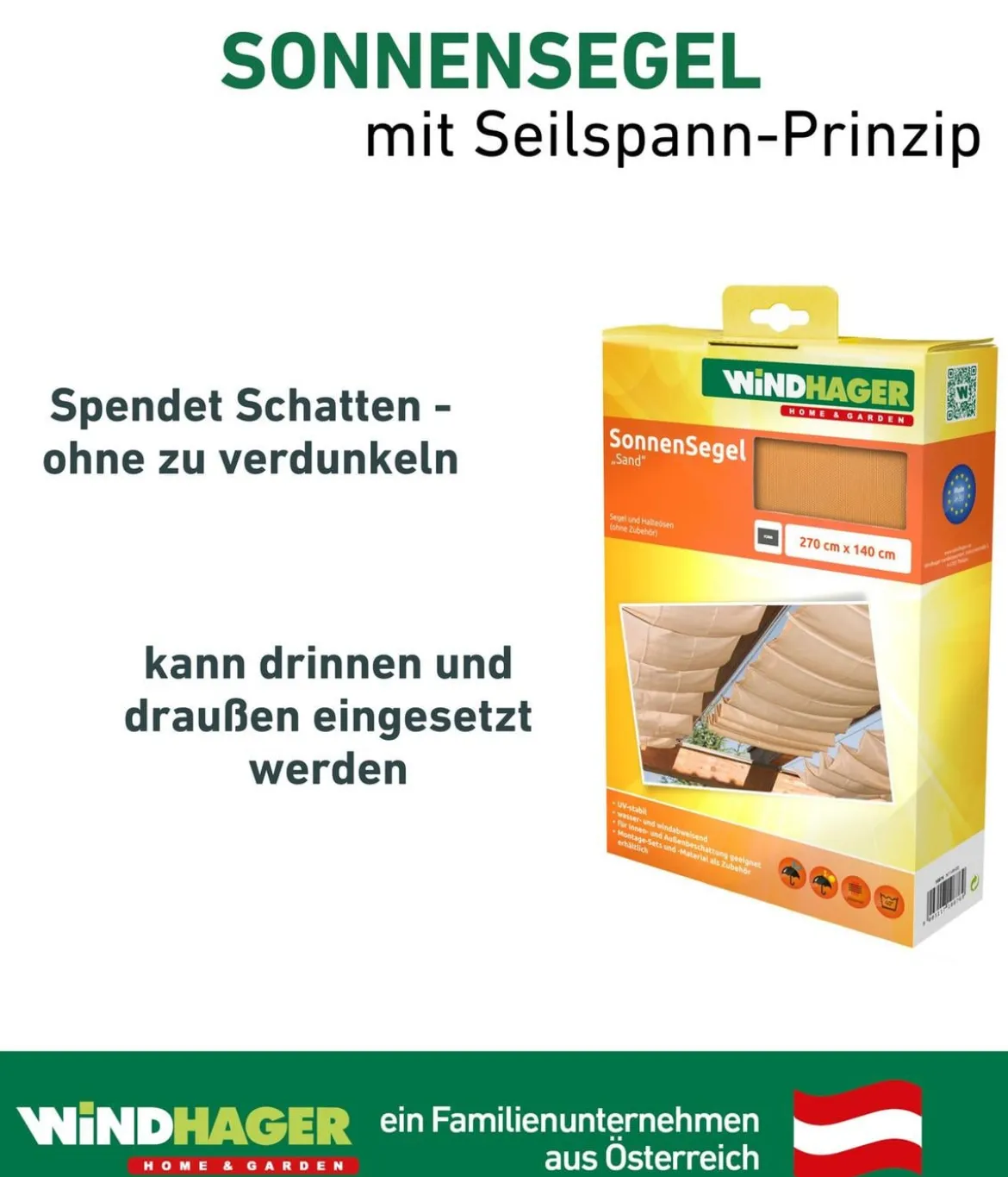 Windhager Sonnensegel, rechteckig,ca. B270/T140cm