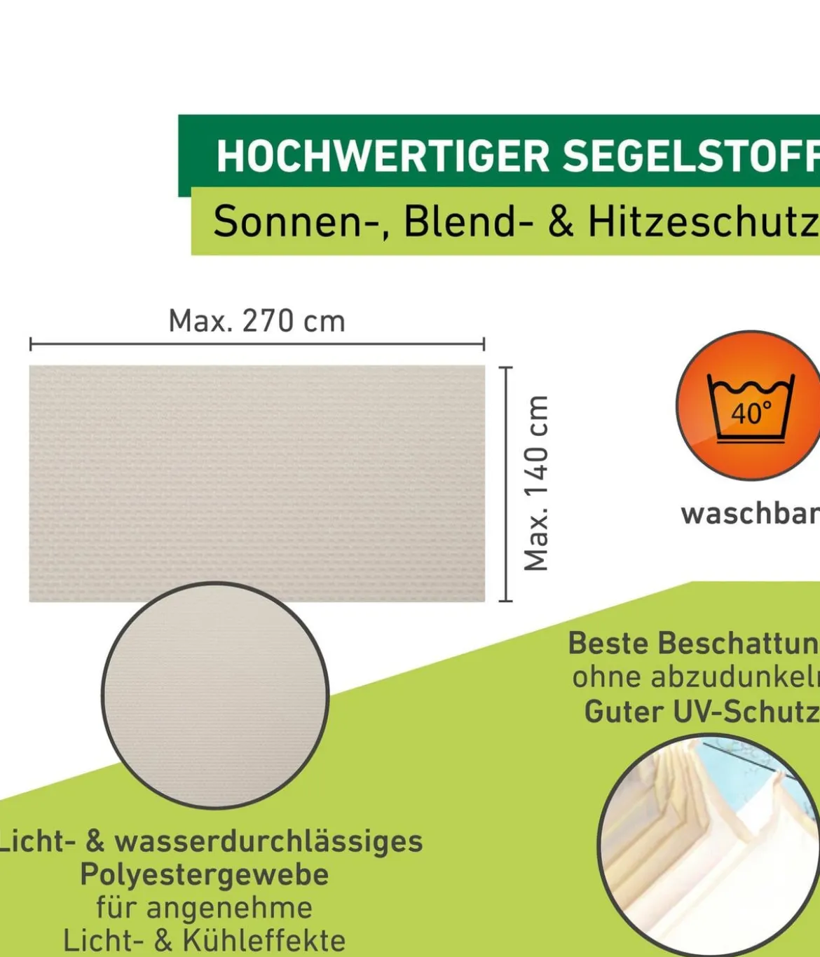 Windhager Sonnensegel, rechteckig,ca. B270/T140cm