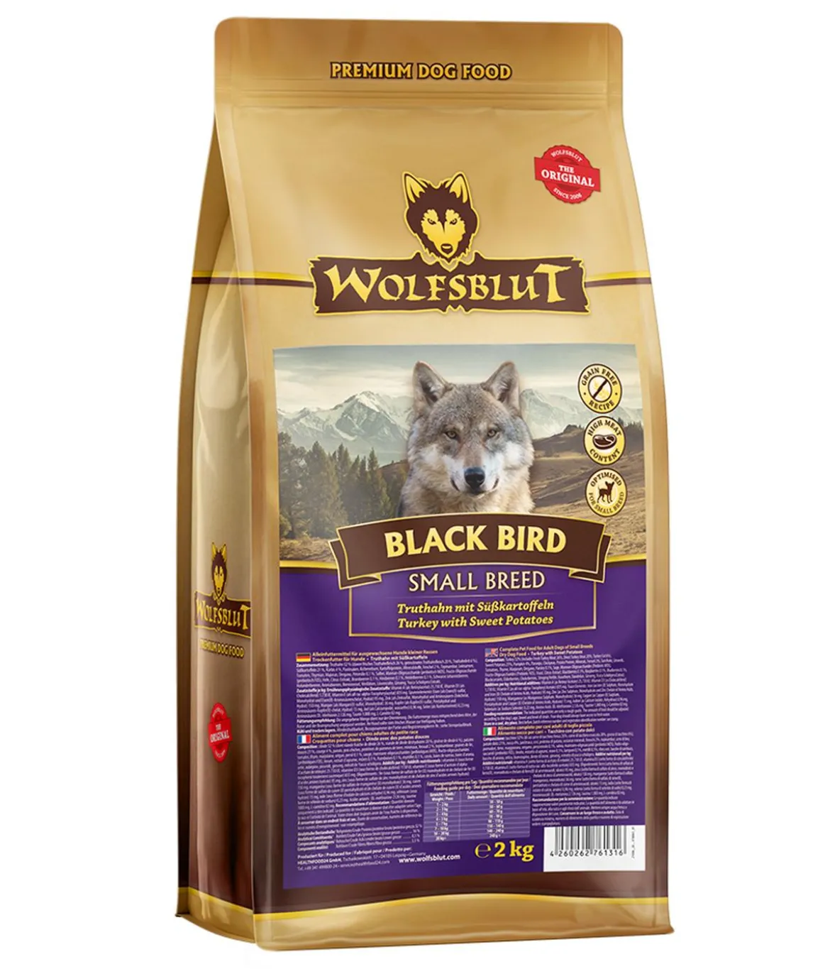 WOLFSBLUT Trockenfutter für Hunde Black Bird, Small Breed, Truthahn & Süßkartoffel