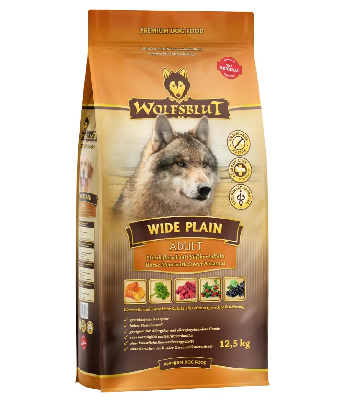 WOLFSBLUT Trockenfutter für Hunde Wide Plain, Adult, Pferd & Süsskartoffeln