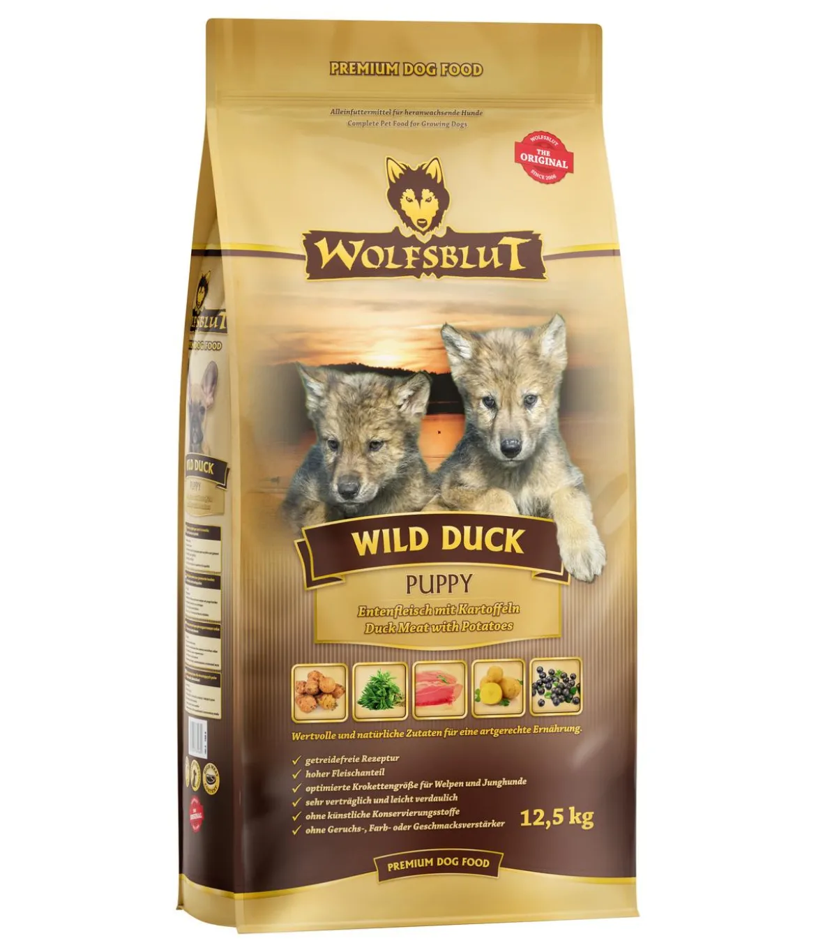 WOLFSBLUT Trockenfutter für Hunde Wild Duck, Puppy, Ente & Kartoffeln