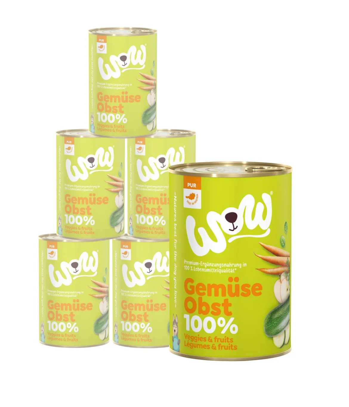 WOW® Nassfutter für Hunde Pur, 100 % Gemüse & Obst, 6 x 400 g